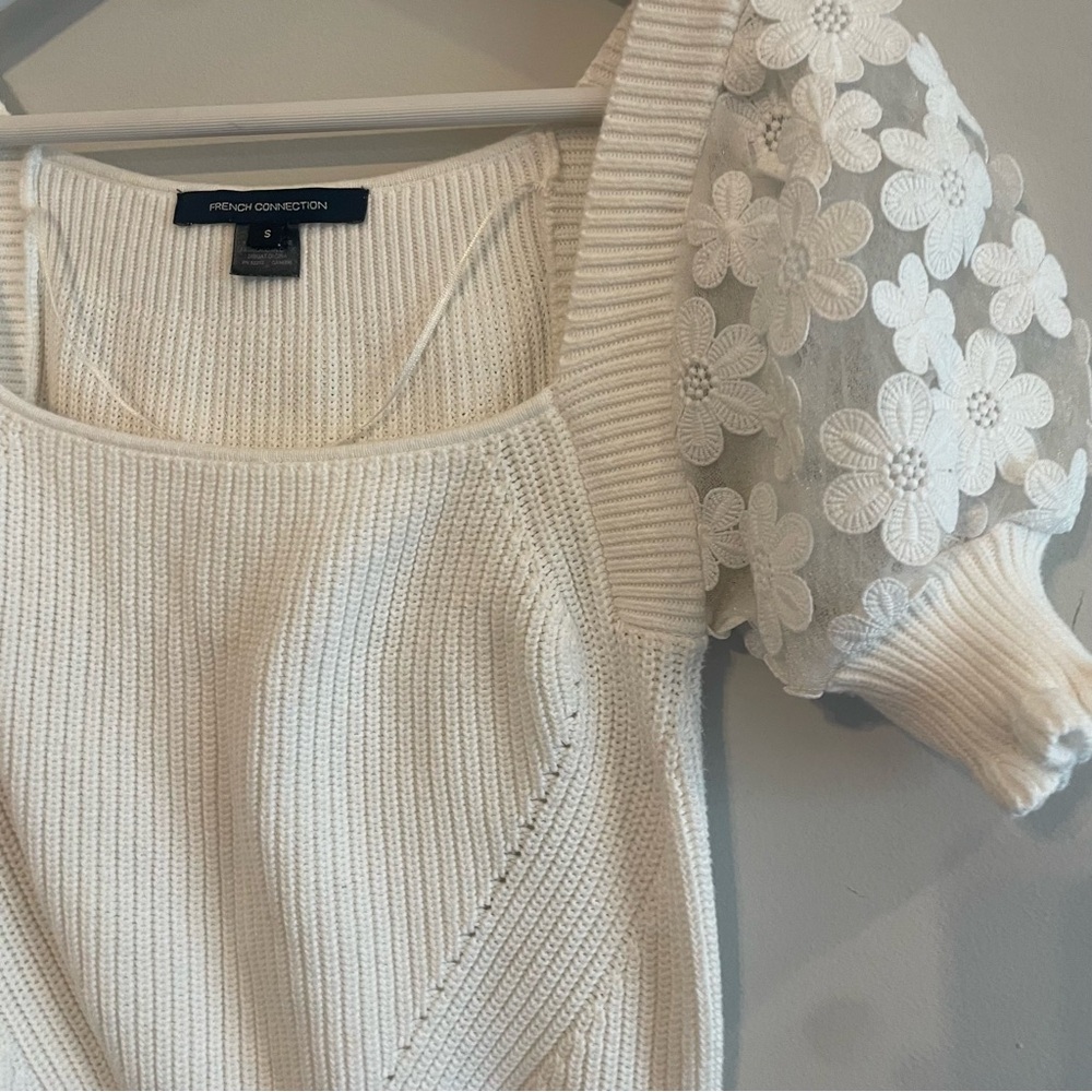 FRENCH CONNECTION Juliet Mozart Caballo Puff Sleeve Crop Sweater White Small - Picture 6 of 10